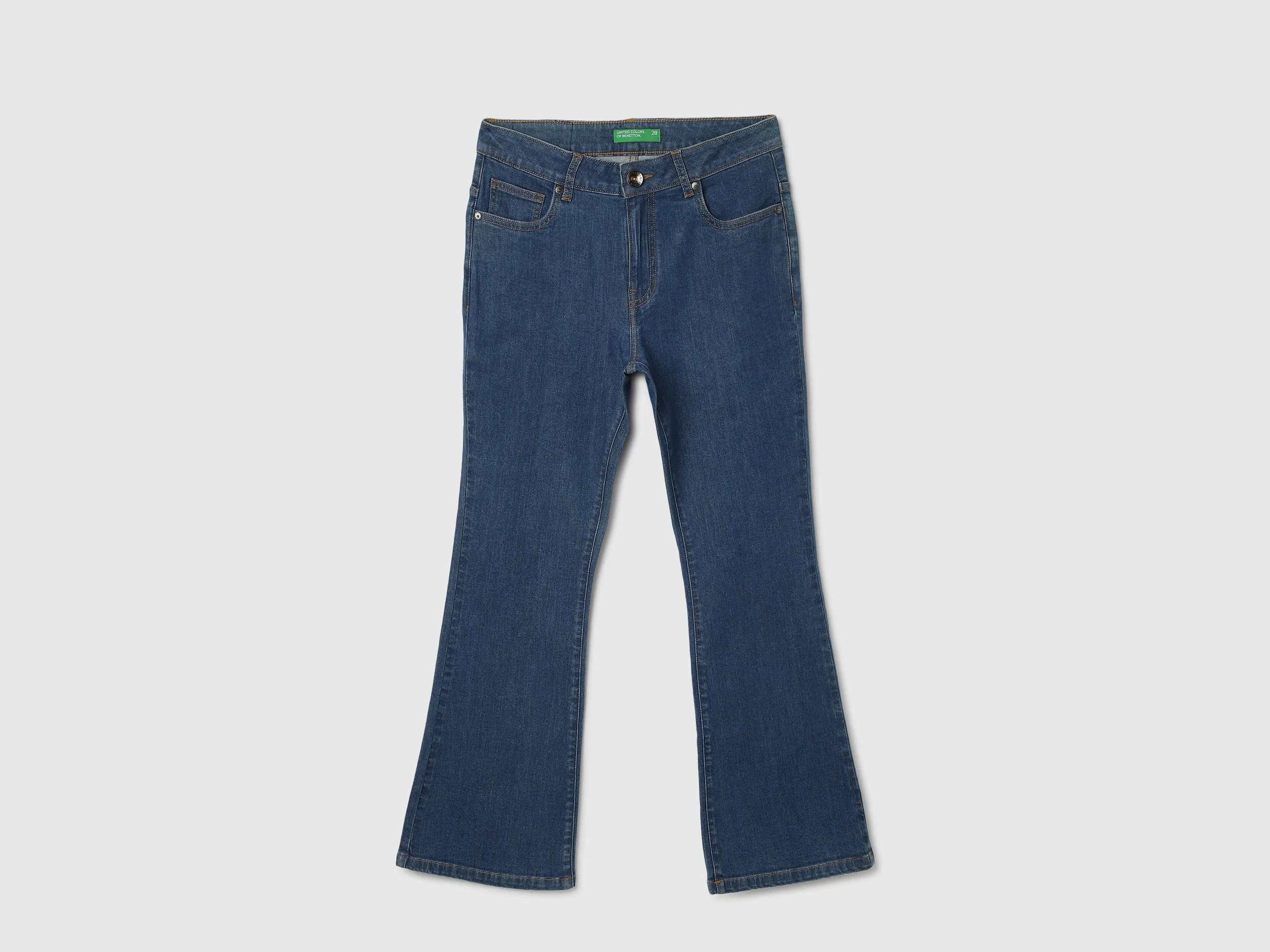 Solid Mid Waist Bootleg Jeans
