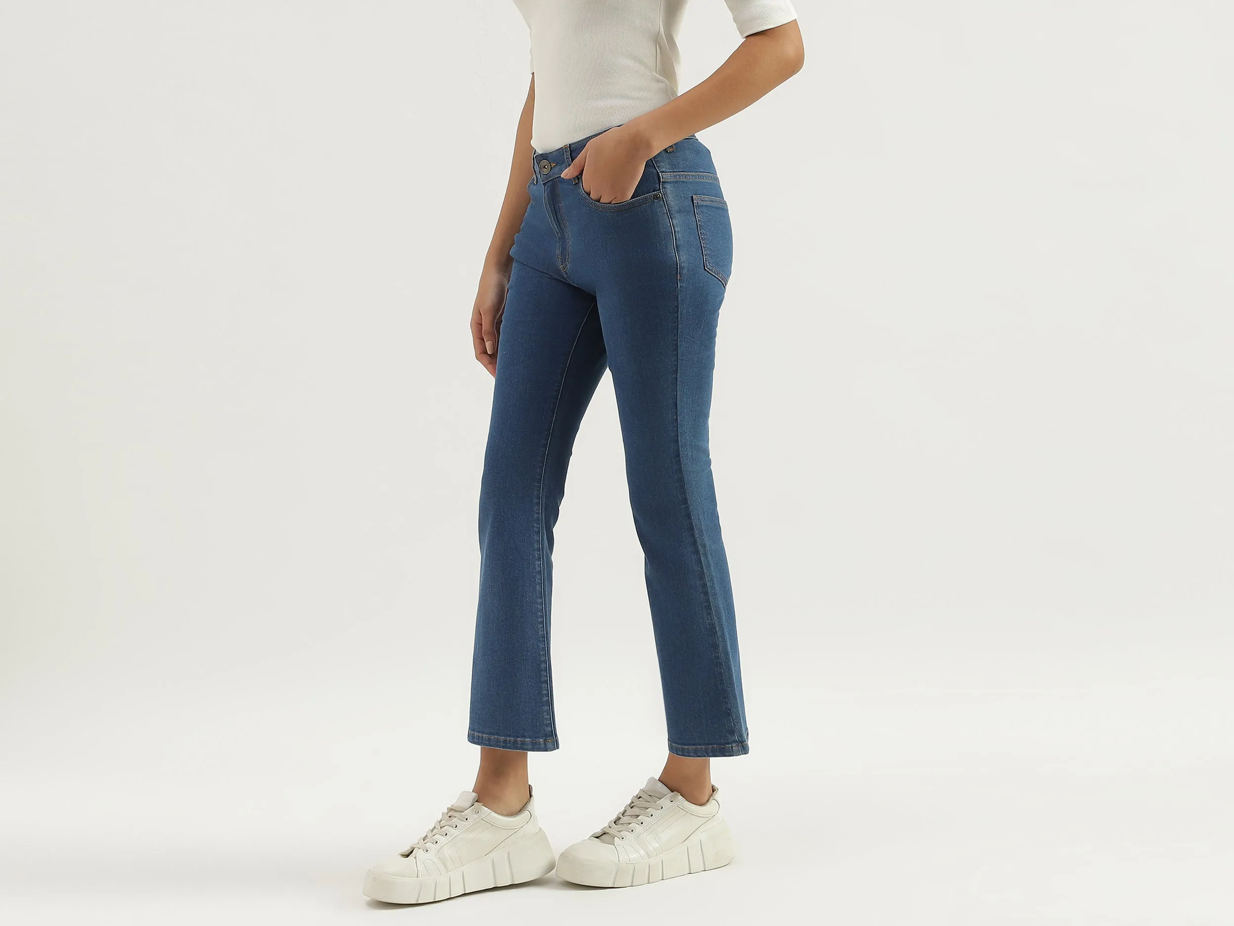 Solid Mid Waist Bootleg Jeans