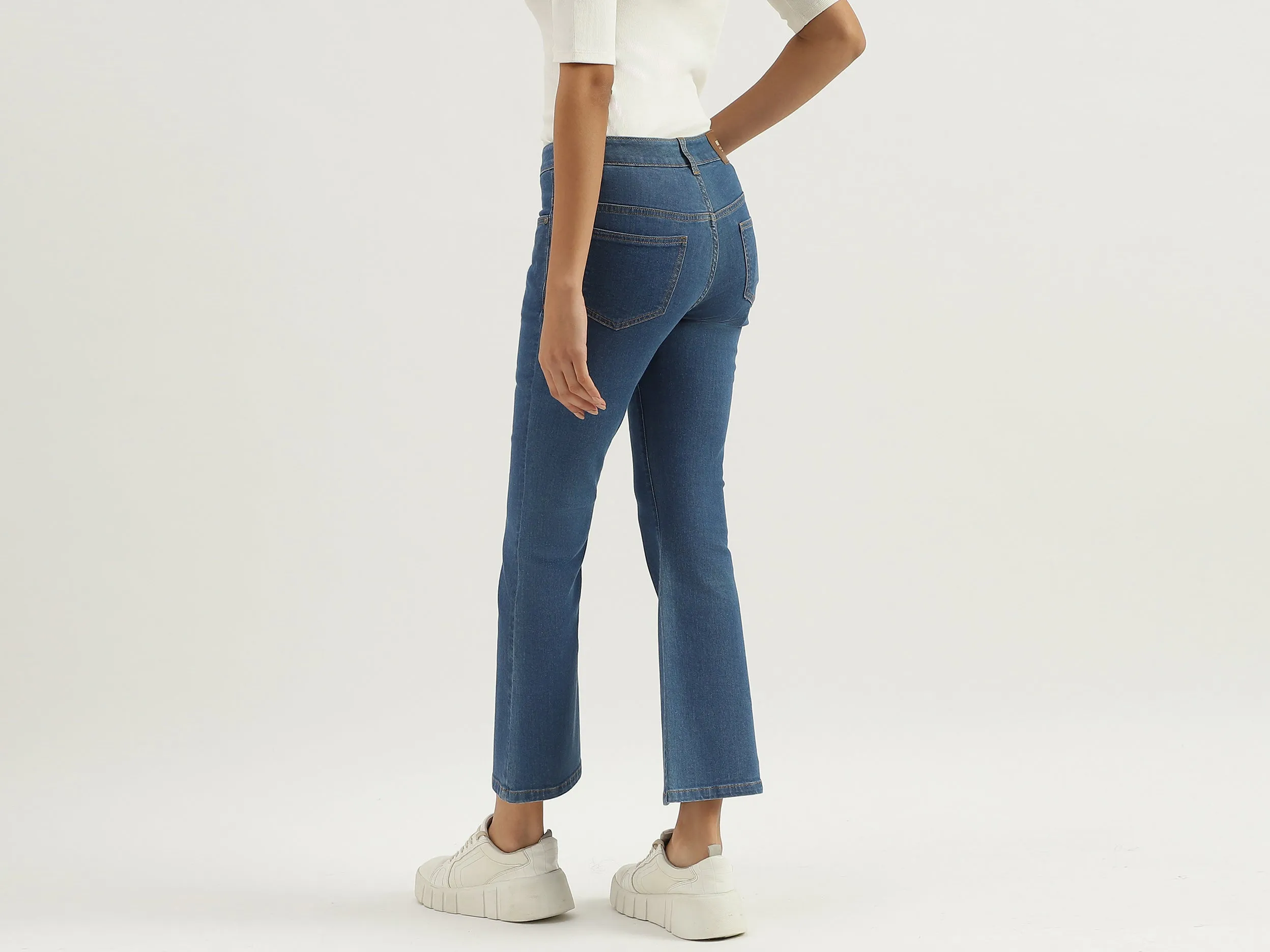Solid Mid Waist Bootleg Jeans