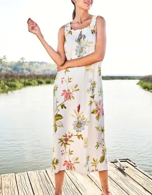 Spartina 449 Sleeveless Nightgown Floral Vine Stripe Blue