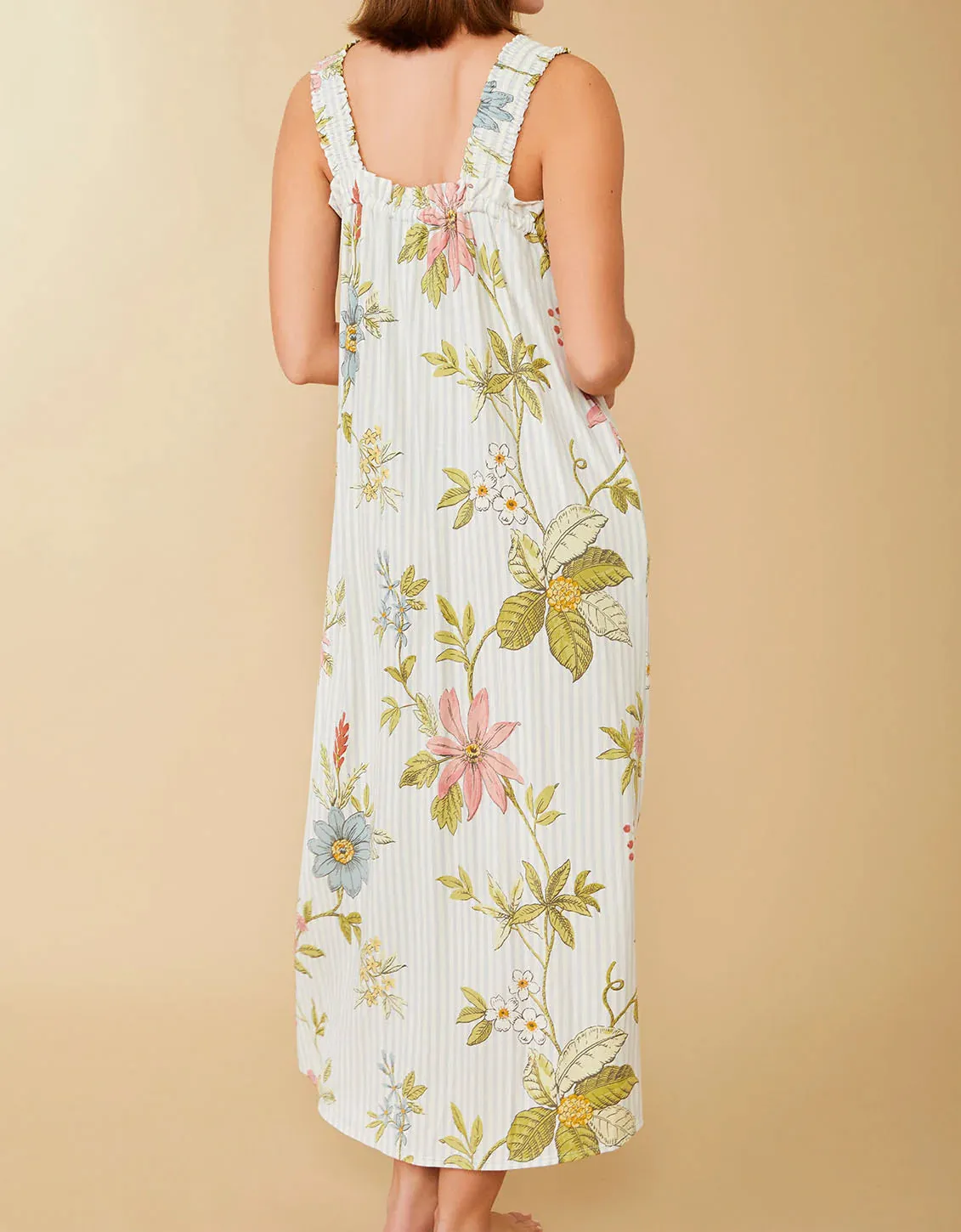 Spartina 449 Sleeveless Nightgown Floral Vine Stripe Blue