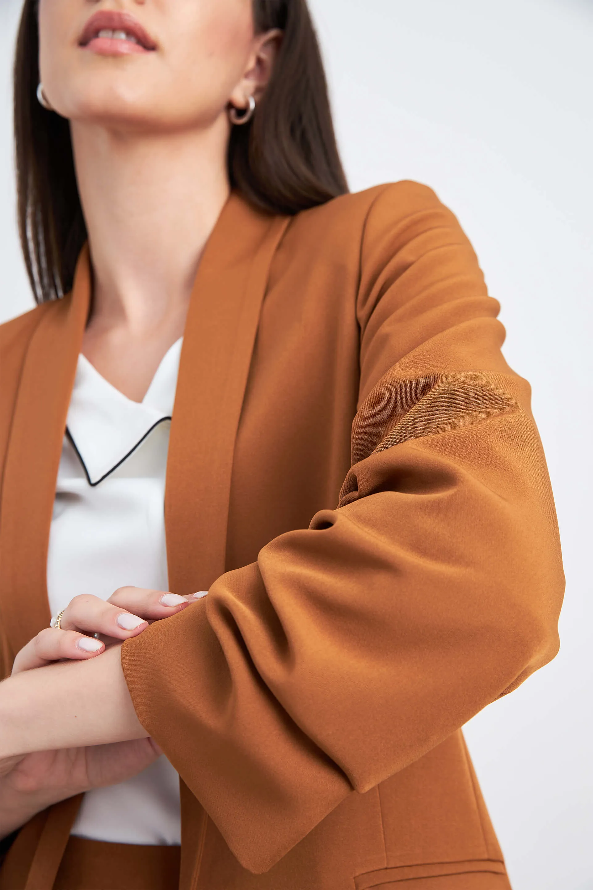 Spunky Ruched sleeve blazer - Tan Brown