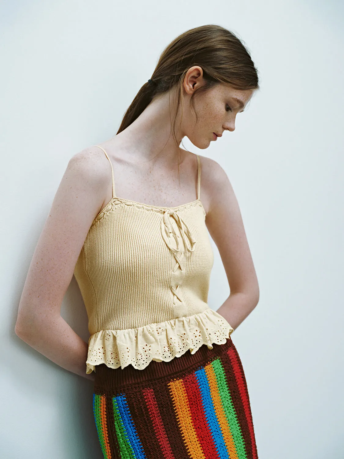 Square-cut Collar Knitted Cami Top