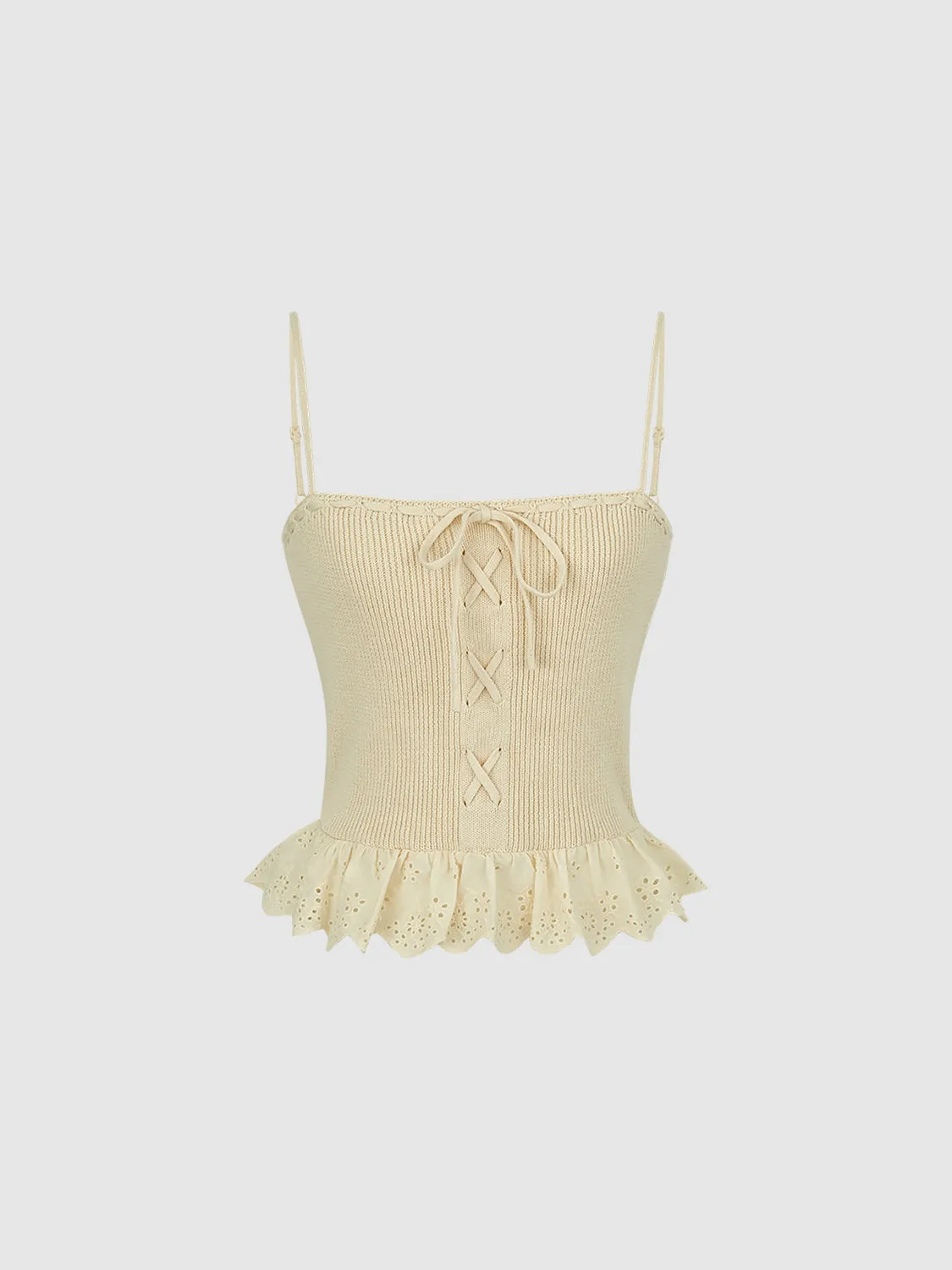 Square-cut Collar Knitted Cami Top