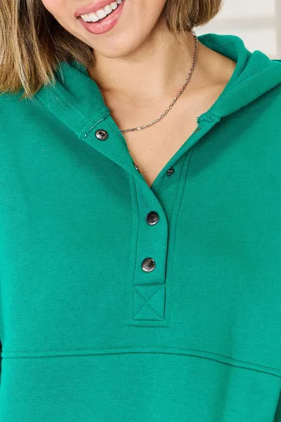Stephanie Zenana Half Snap Long Sleeve Hoodie