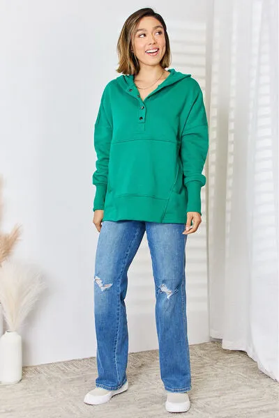 Stephanie Zenana Half Snap Long Sleeve Hoodie