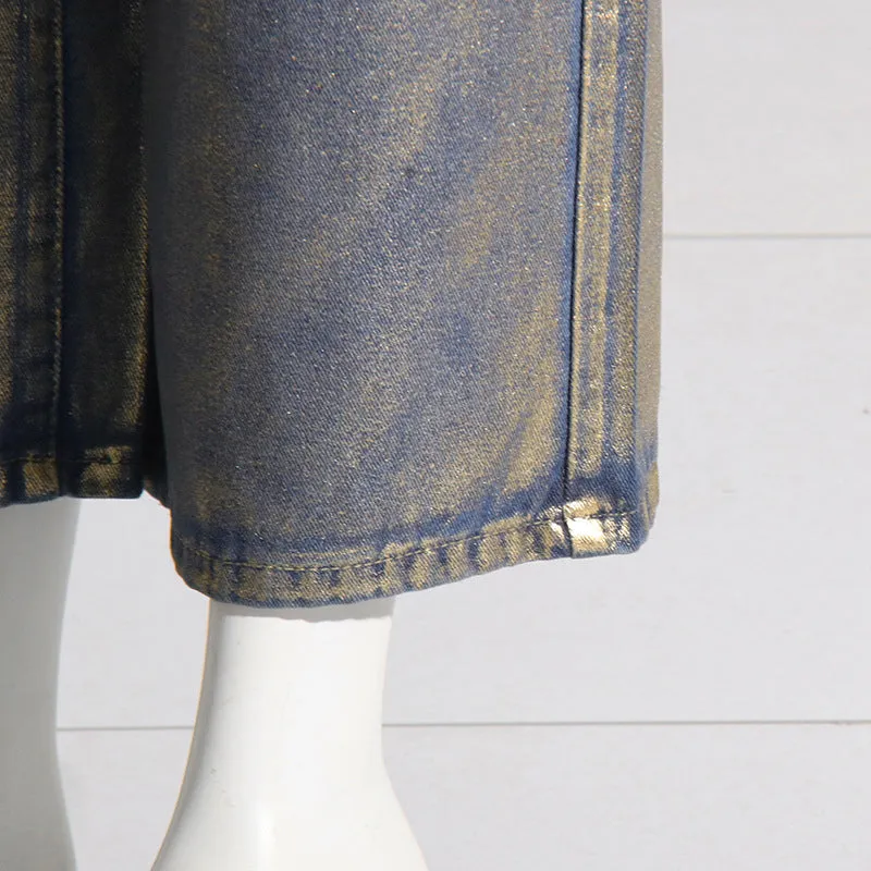 Street Hipster Bronzing Design High Waist Straight Jeans