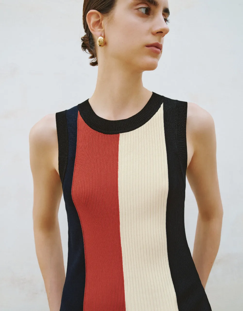 Striped Crew Neck Knitted Vest