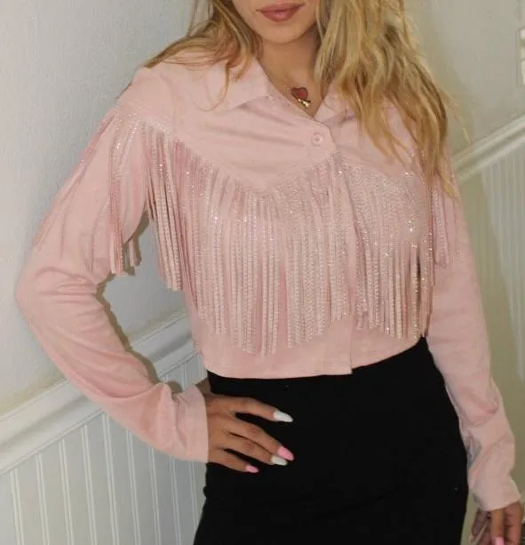 Suede rhinestone fringe jacket Coats Womenswear Long Sleeve