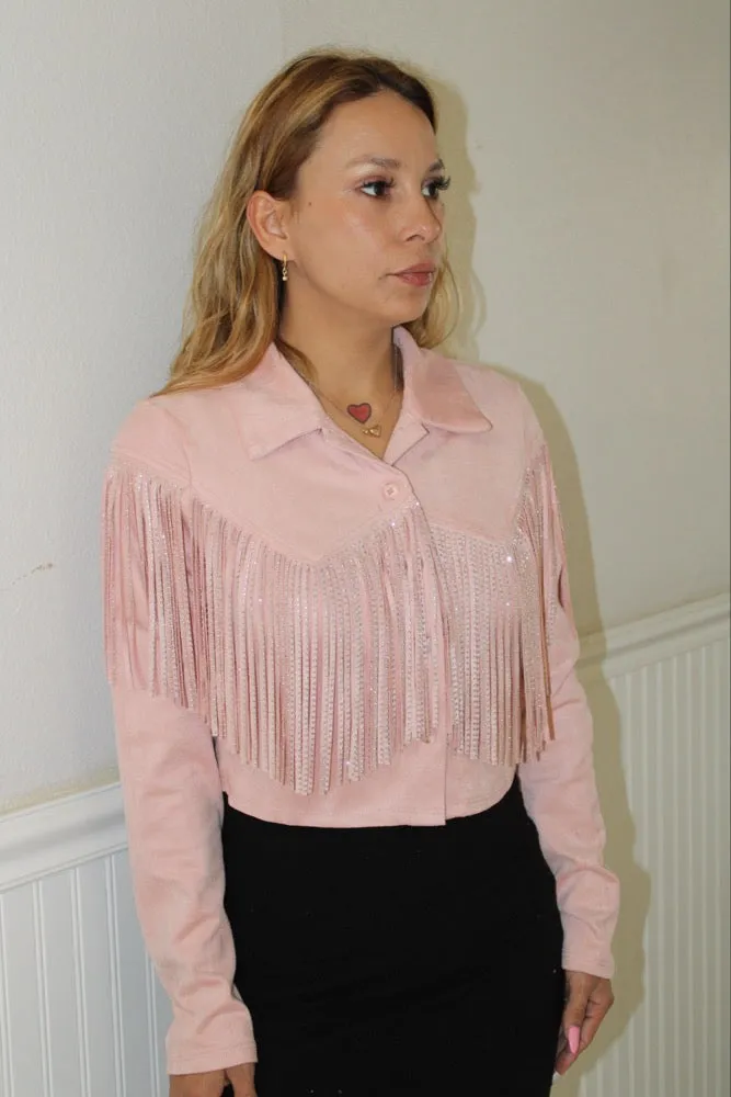 Suede rhinestone fringe jacket Coats Womenswear Long Sleeve
