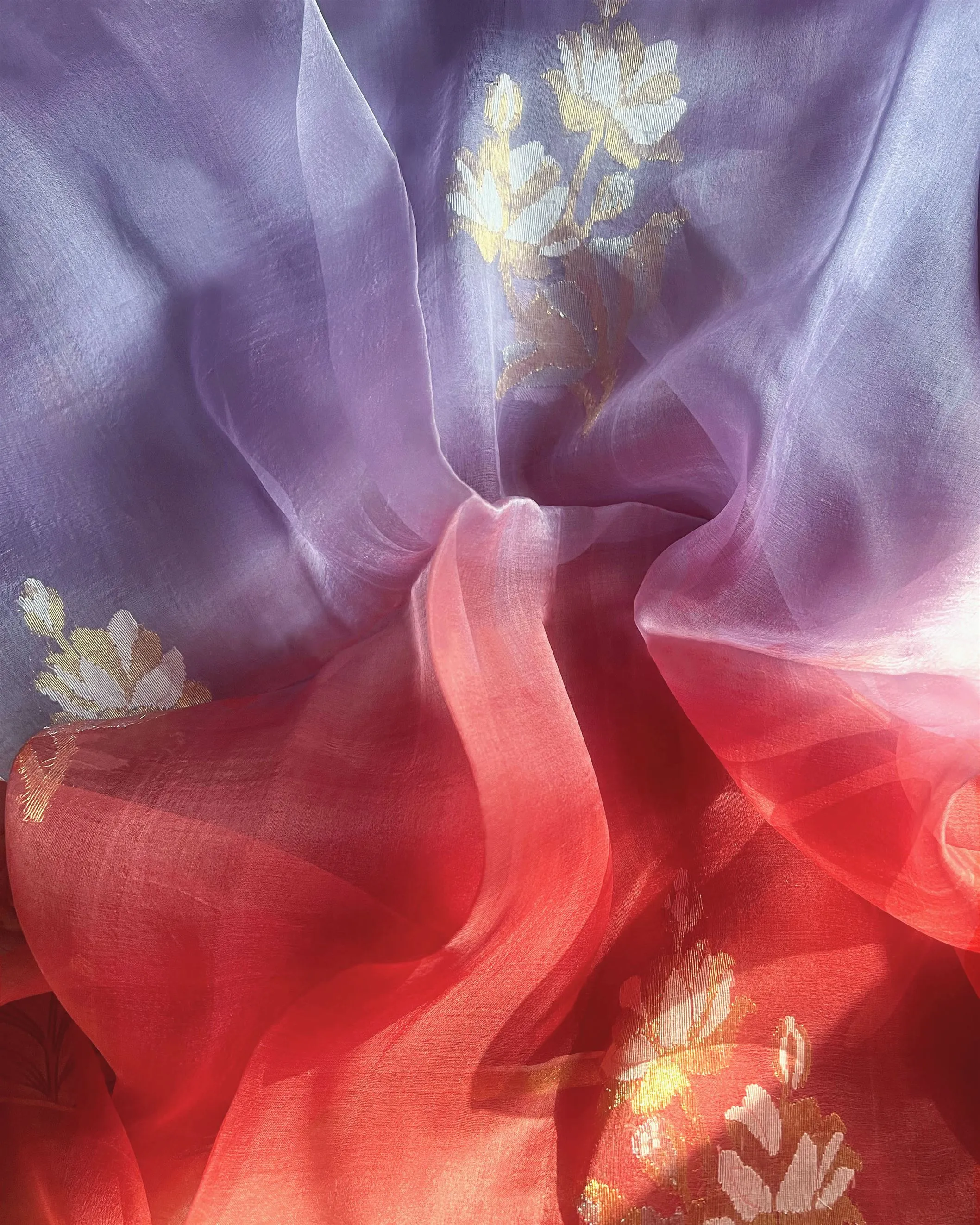 Suparna Som kamla sari 48 inch width by 5.5 meter length Lilac and rust ombre silk - delivery Time 8 weeks Festive 24 LOOK-22