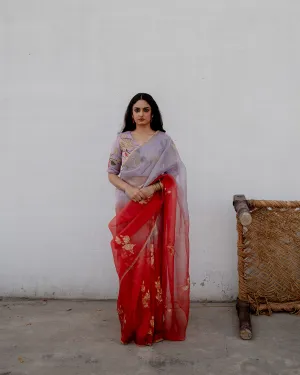 Suparna Som kamla sari 48 inch width by 5.5 meter length Lilac and rust ombre silk - delivery Time 8 weeks Festive 24 LOOK-22