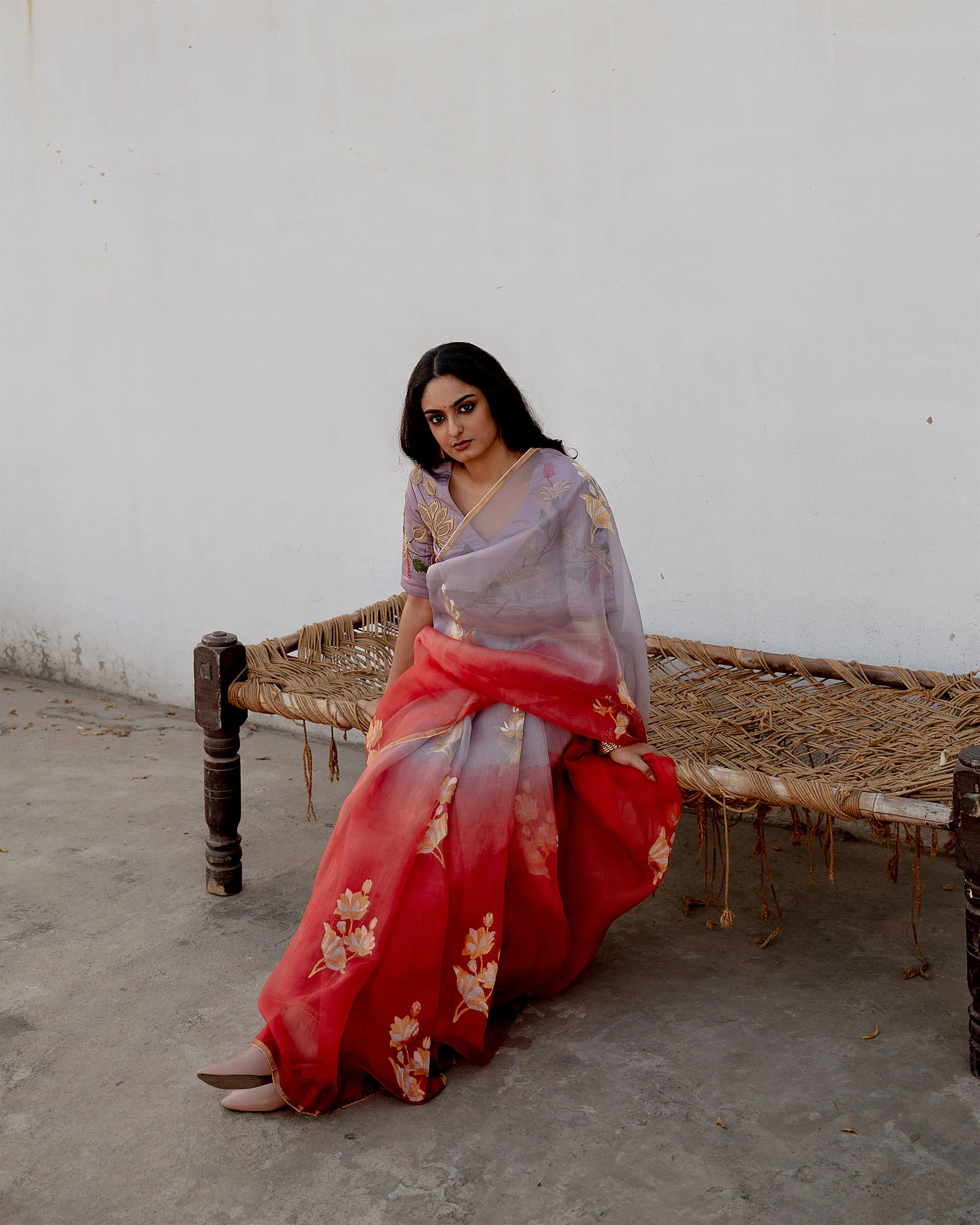 Suparna Som kamla sari 48 inch width by 5.5 meter length Lilac and rust ombre silk - delivery Time 8 weeks Festive 24 LOOK-22