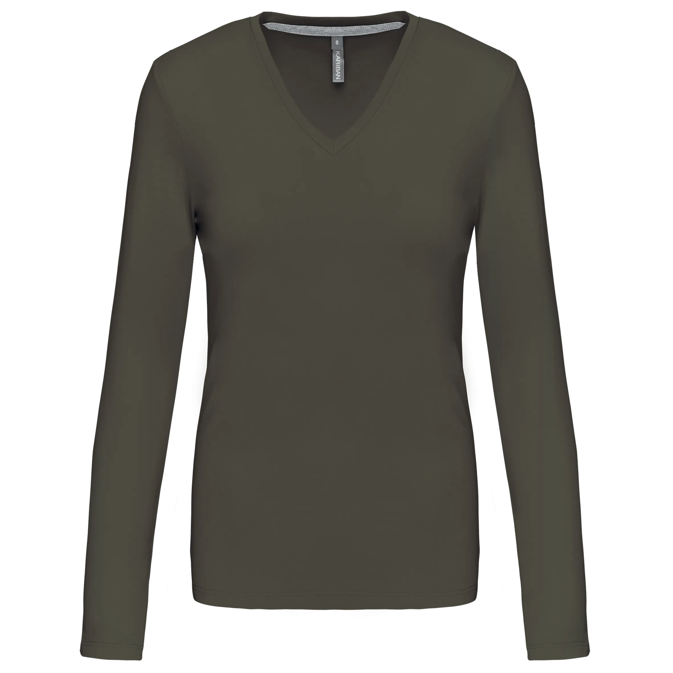 T-shirt de manga comprida decote em V para senhora