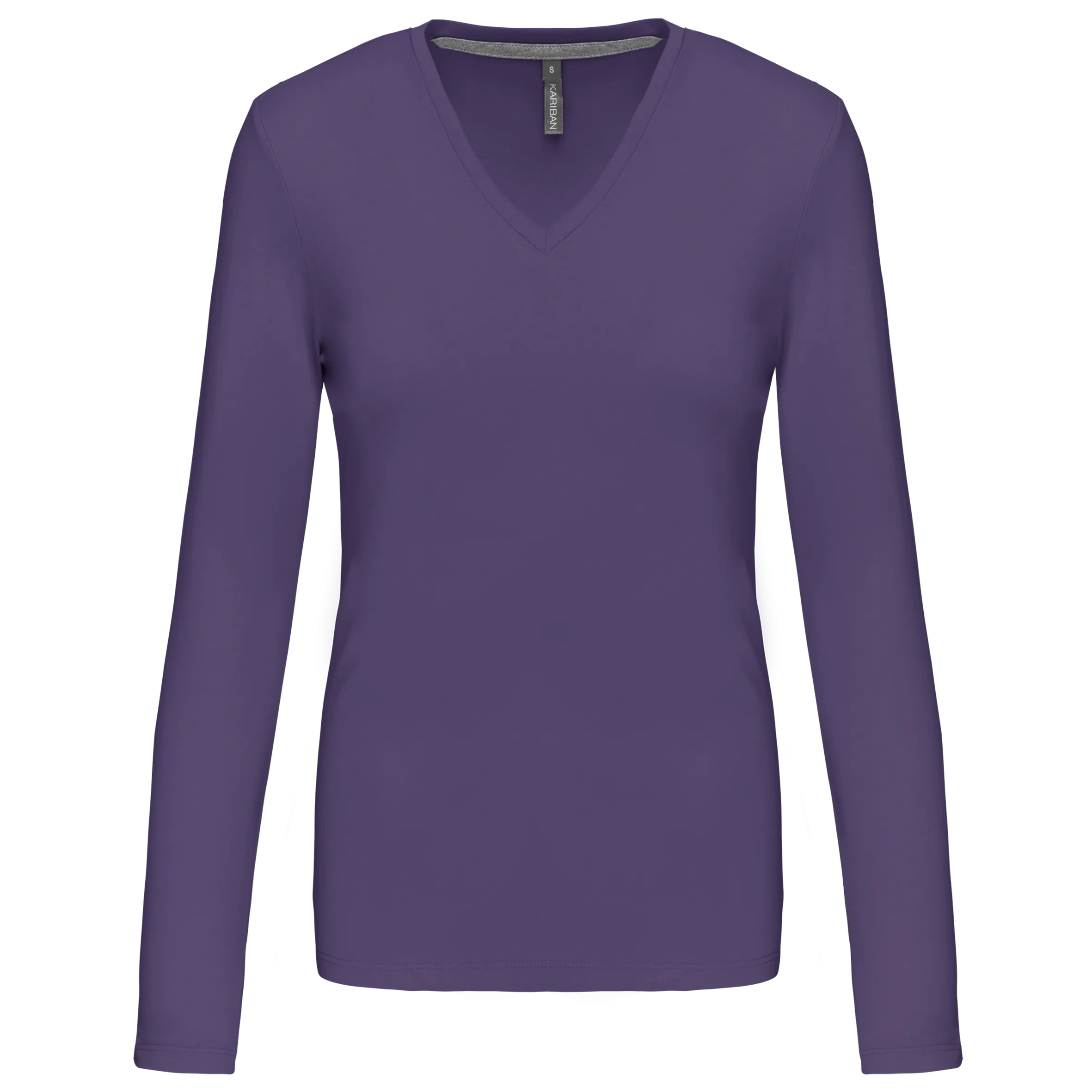 T-shirt de manga comprida decote em V para senhora