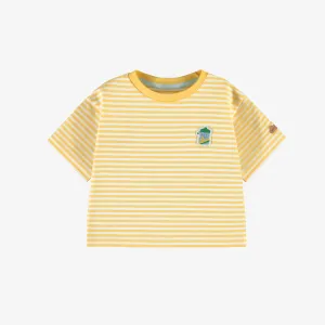 T-shirt jaune et crème à rayures, naissance || Yellow and cream striped T-shirt, newborn