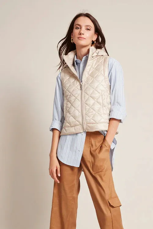 Talia Quilted Gilet w/ Removable Hood - Champagne