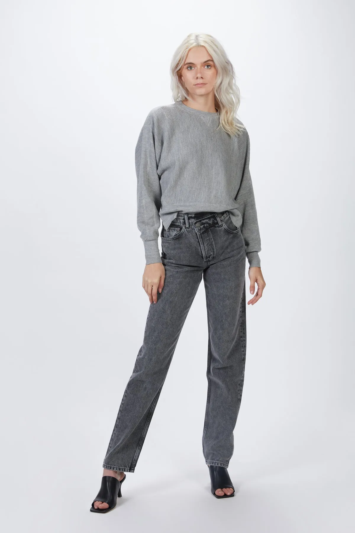 THE CASEY HIGH-RISE CRISS CROSS STRAIGHT-LEG JEANS