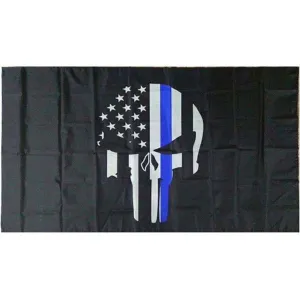 Thin Blue Line Skull flag 3'x5' (#flag025)