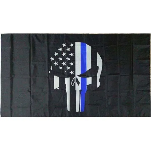 Thin Blue Line Skull flag 3'x5' (#flag025)
