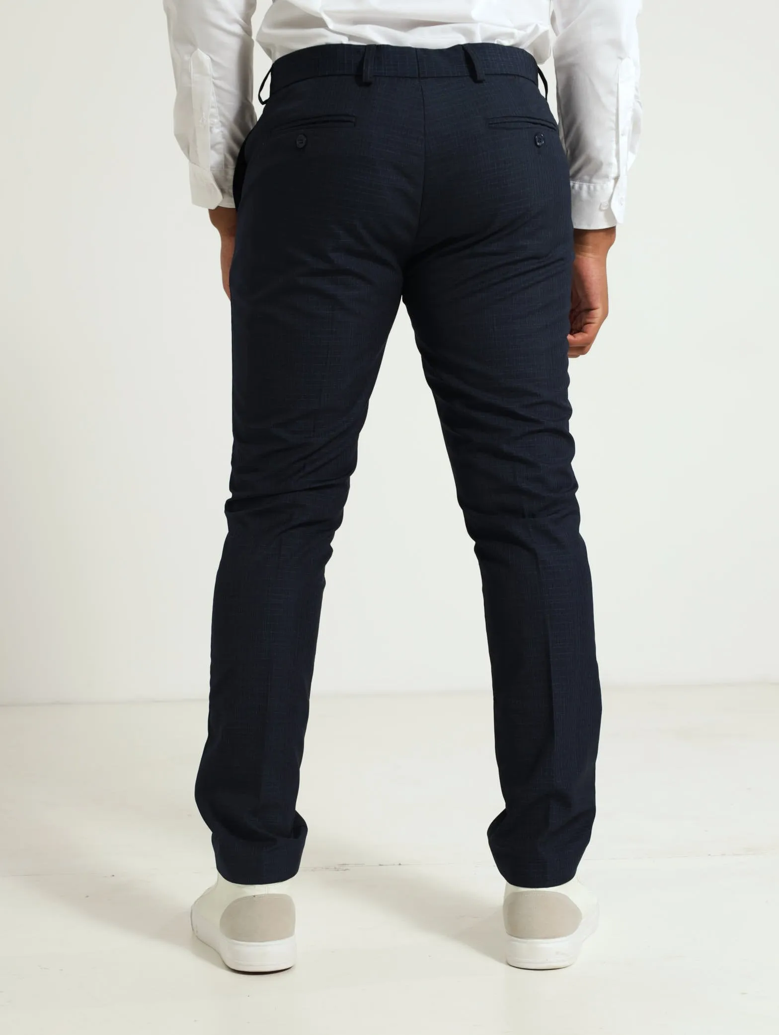 Tonal Check Trouser - Navy