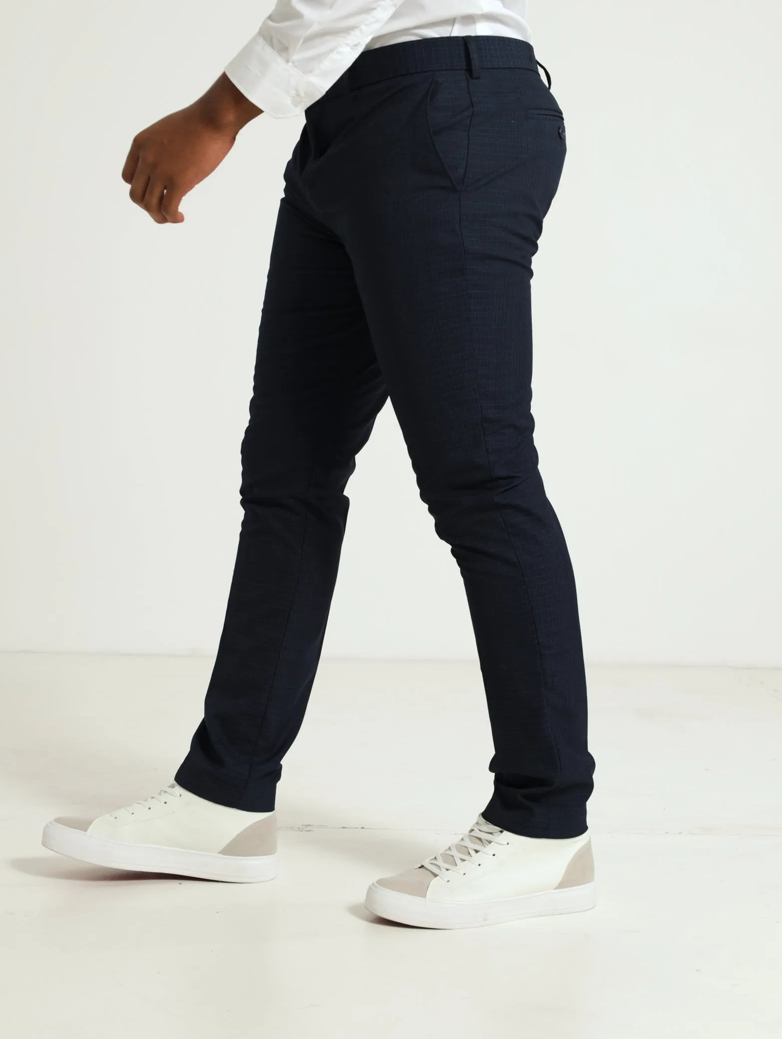 Tonal Check Trouser - Navy
