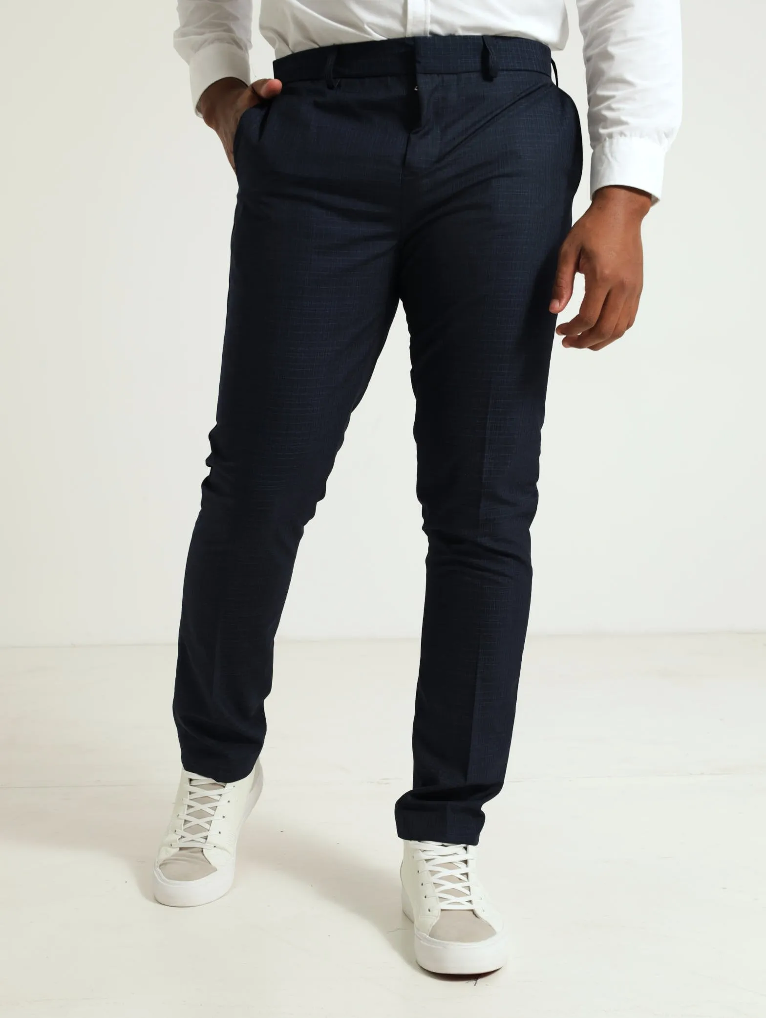 Tonal Check Trouser - Navy