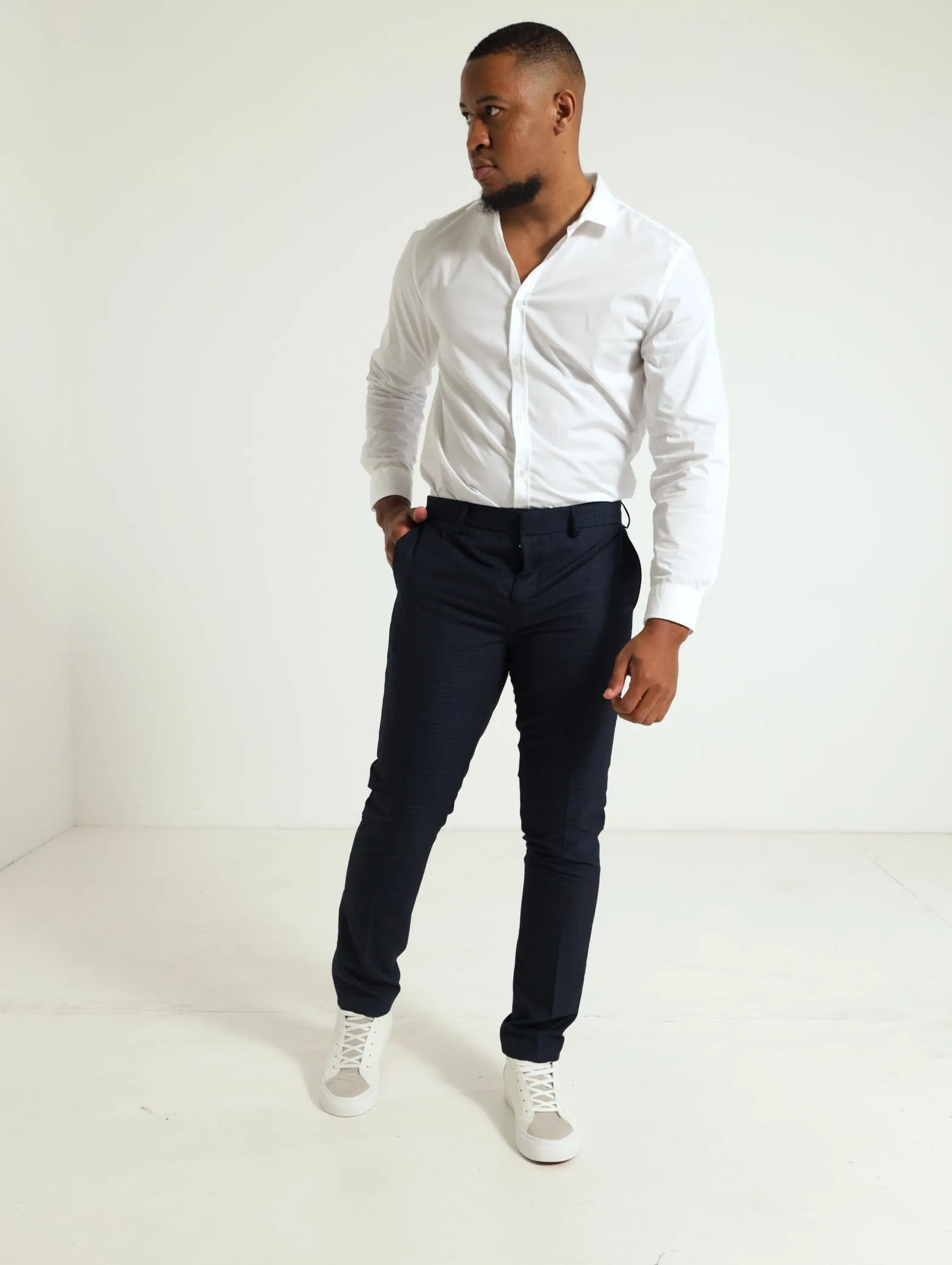 Tonal Check Trouser - Navy