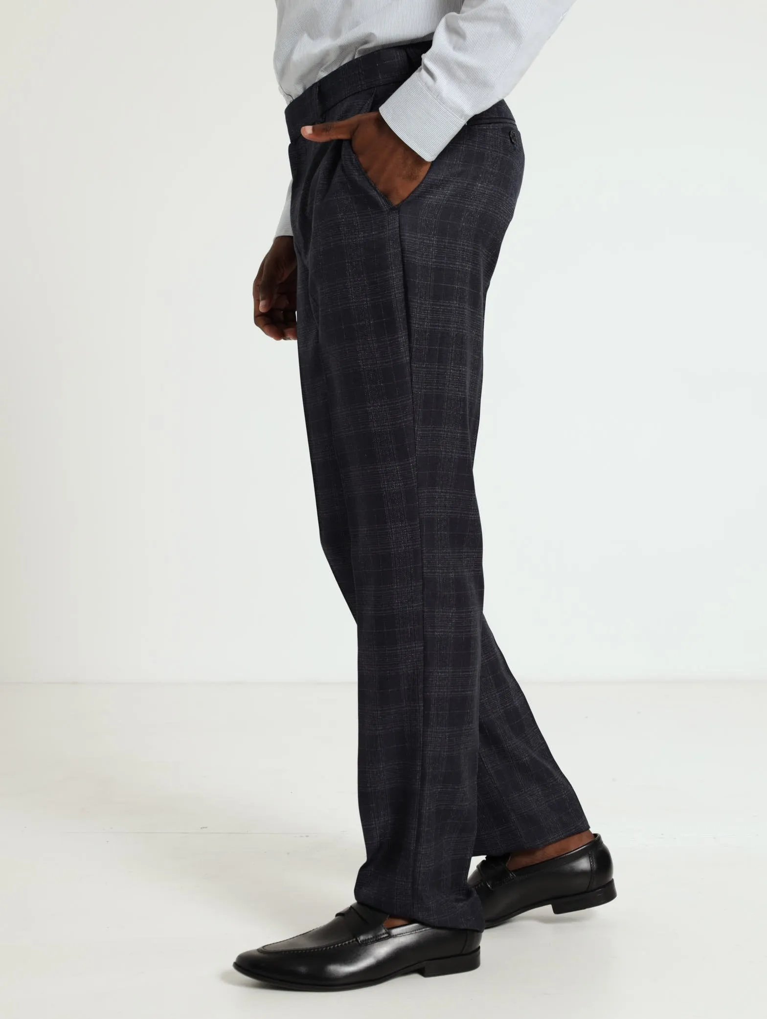 Tonal Check Trousers - Navy Melange