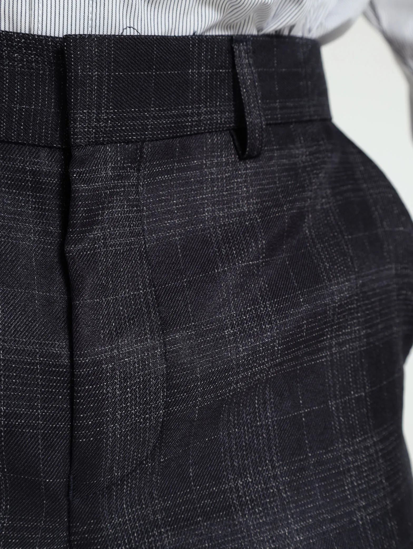 Tonal Check Trousers - Navy Melange