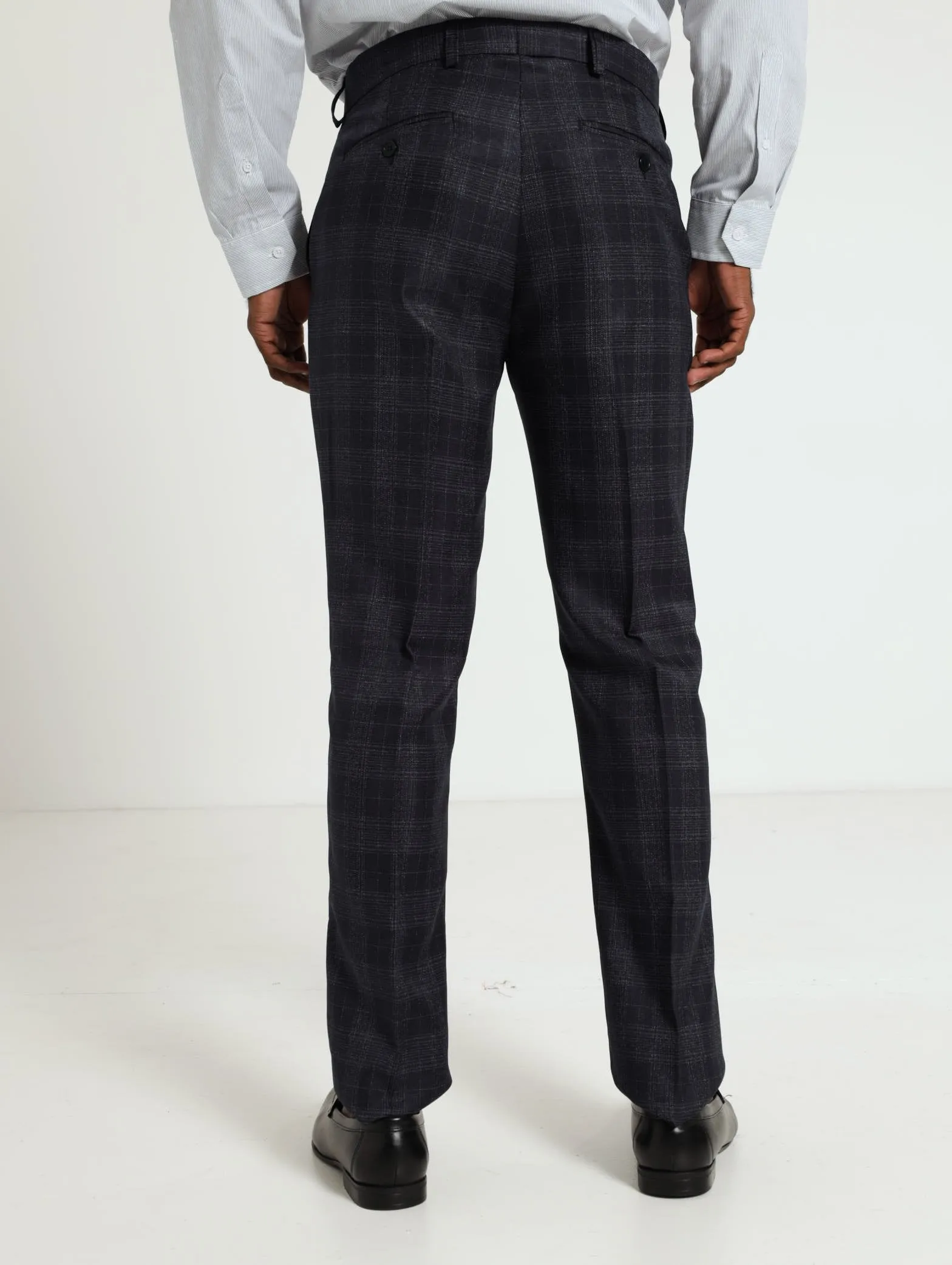 Tonal Check Trousers - Navy Melange