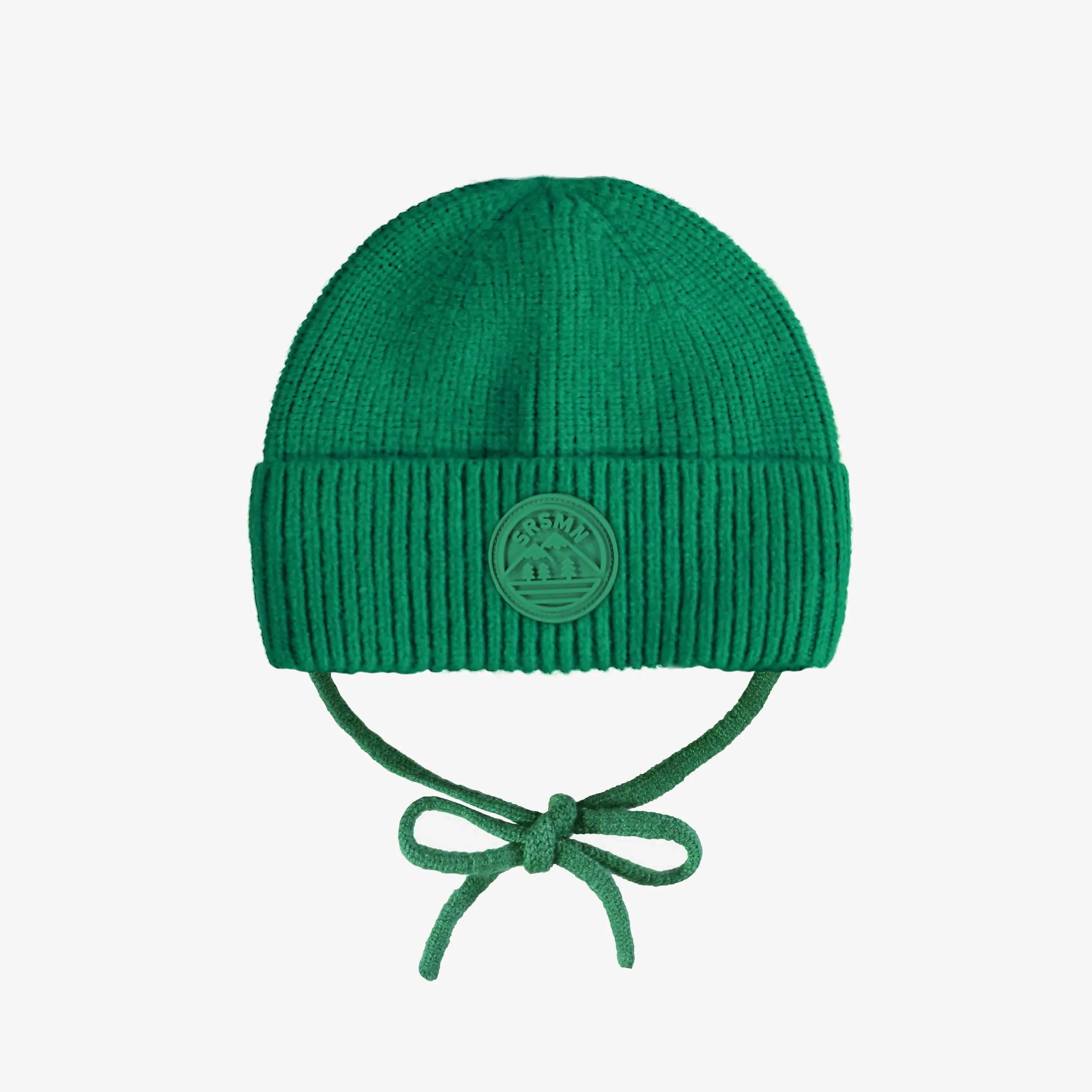 Tuque en tricot verte avec cordon, bébé || Green knit toque with cords, baby