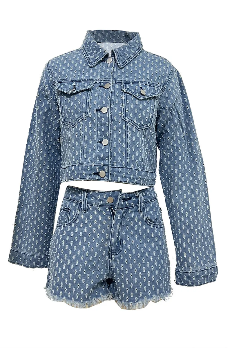 UT3003 Denim Jacket and Shorts Set