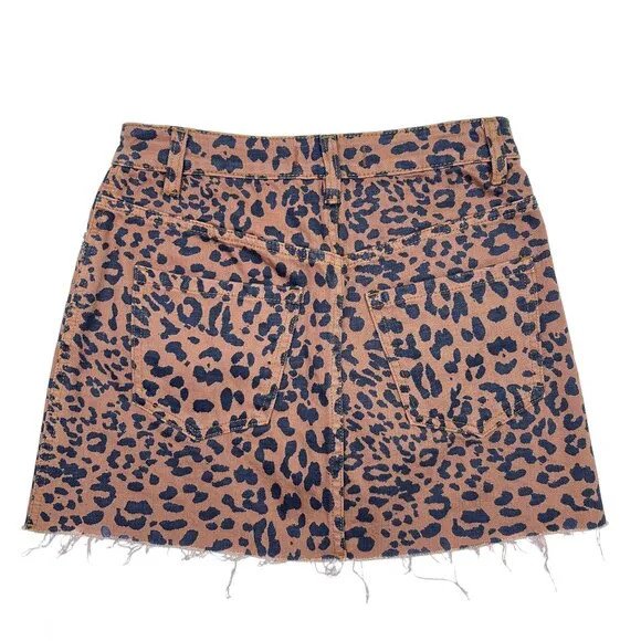 We the Free Zip It Up Leopard Print Mini Jeans Skirt 5 Pockets Size 25 - NWT