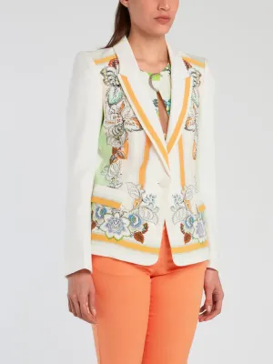 White Floral Print Blazer