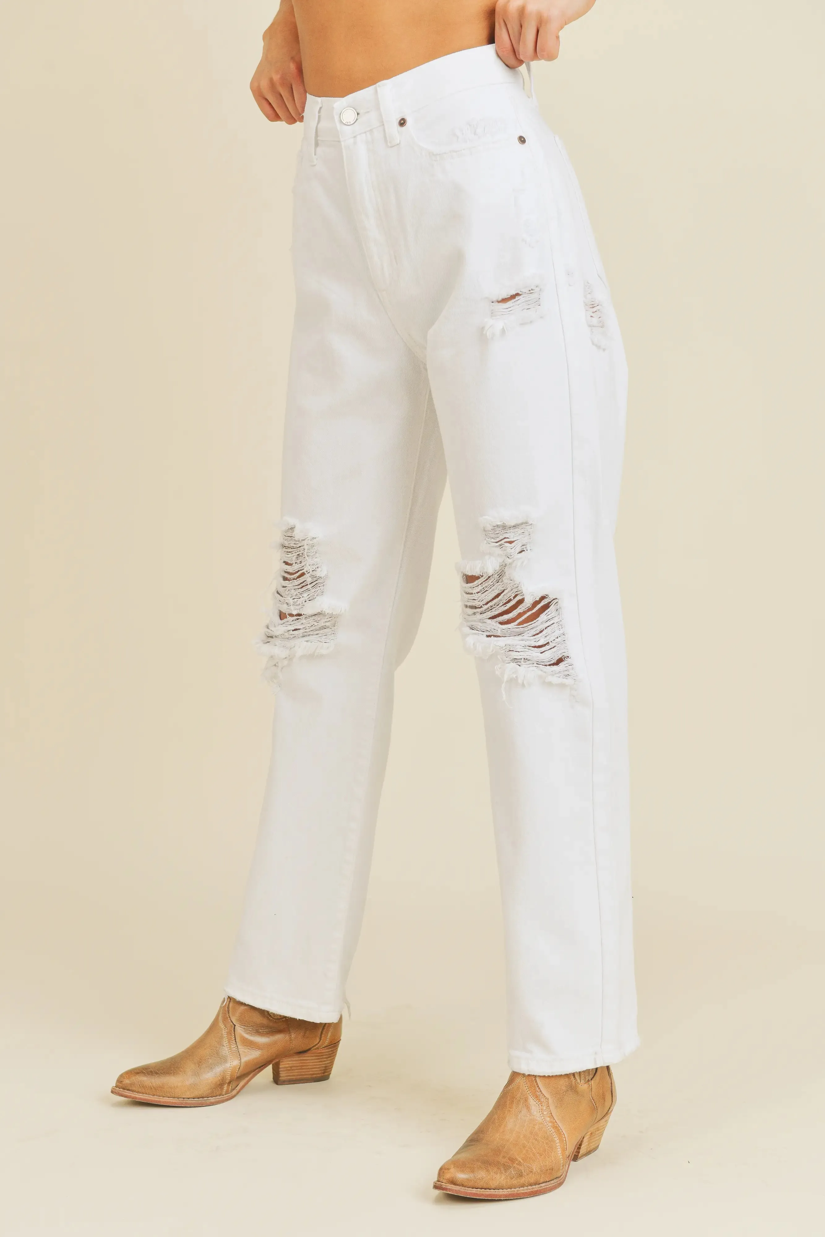 White High Rise Dad Jeans