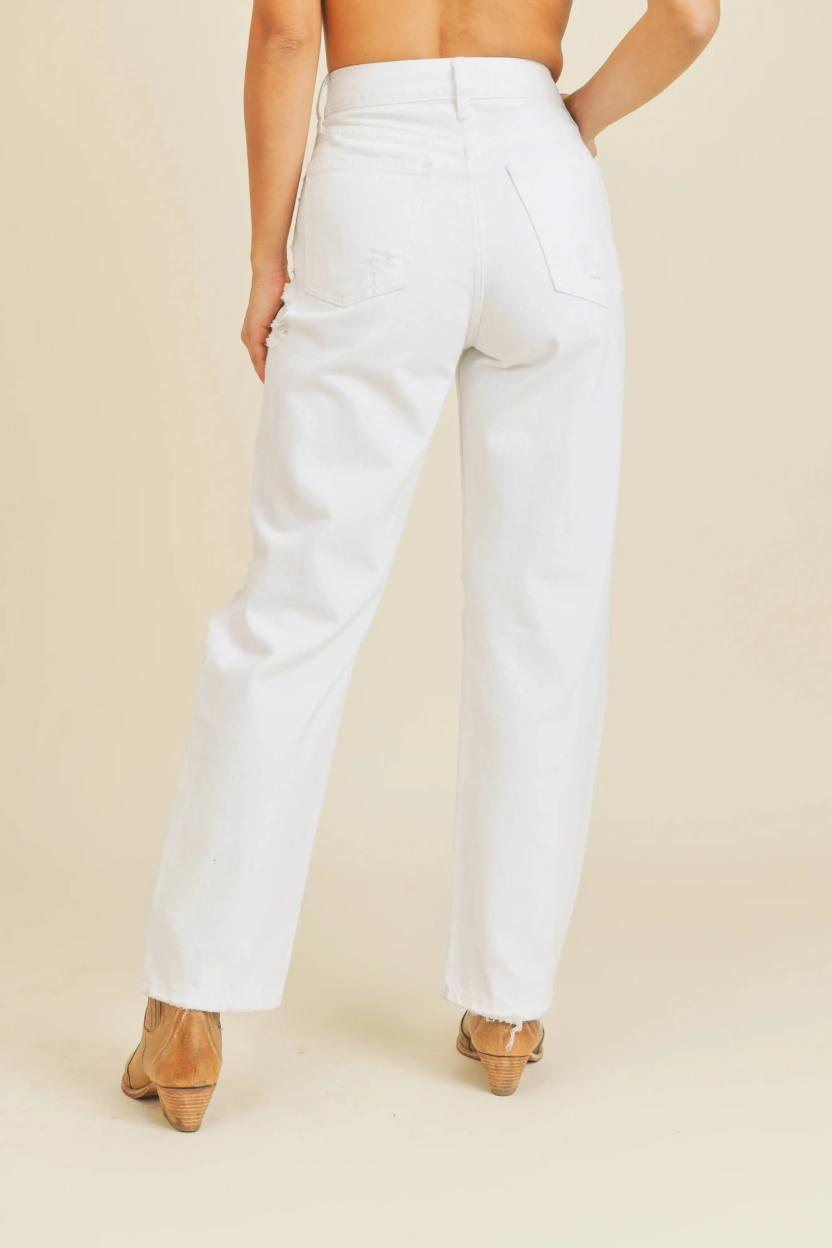 White High Rise Dad Jeans