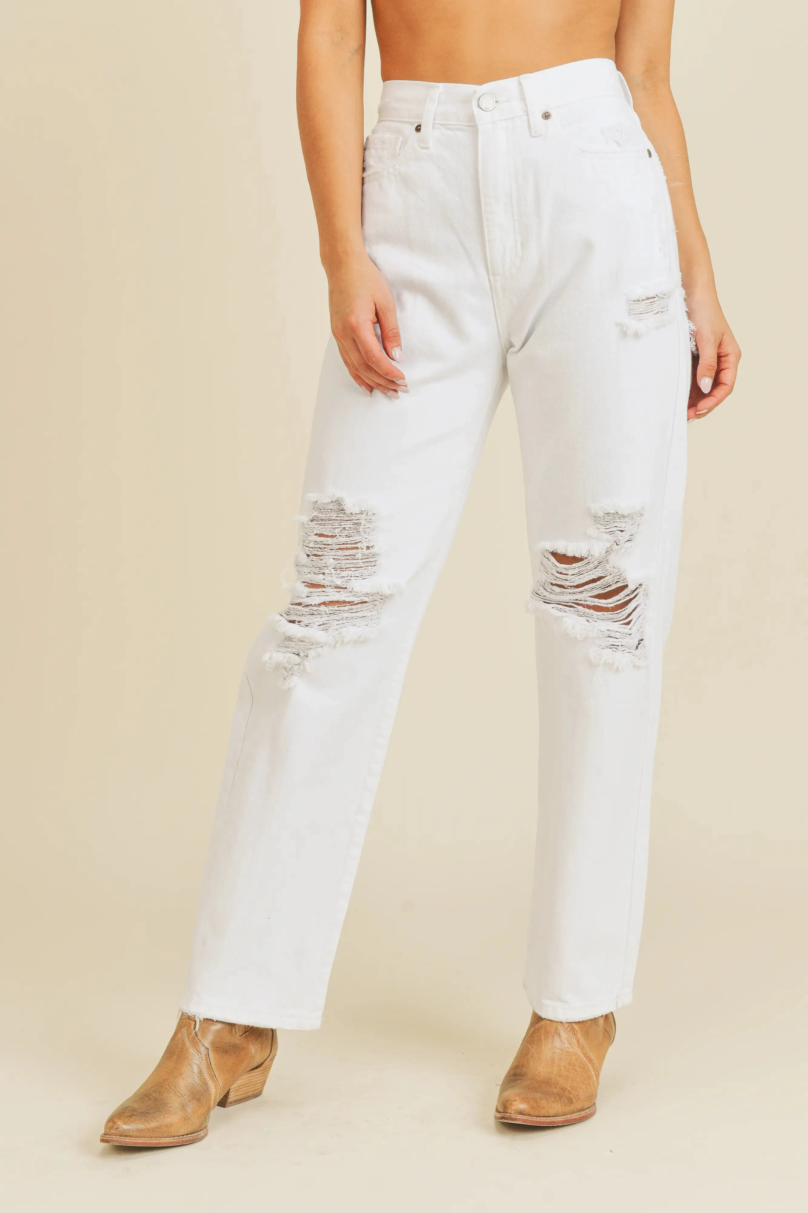 White High Rise Dad Jeans