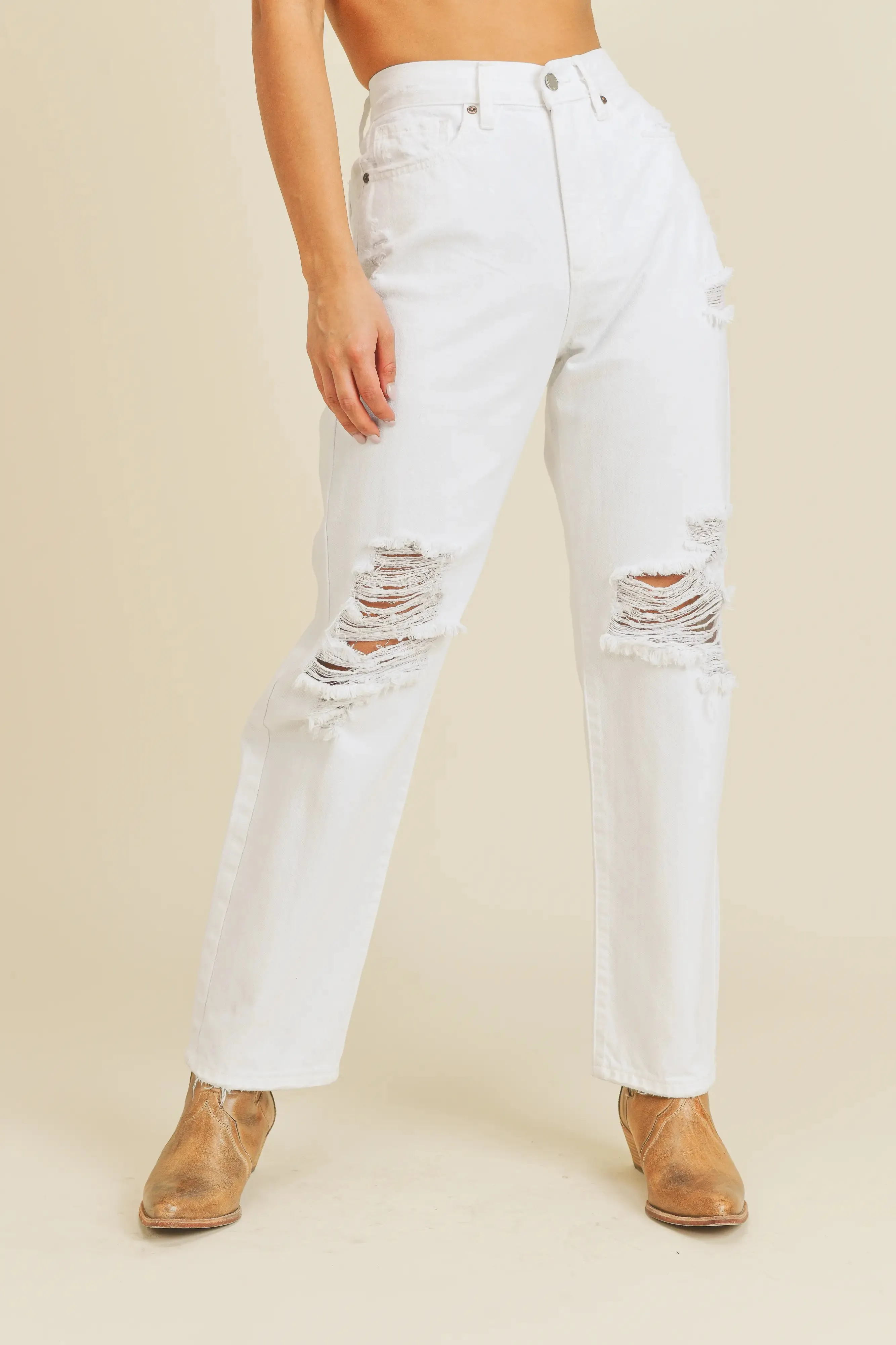White High Rise Dad Jeans