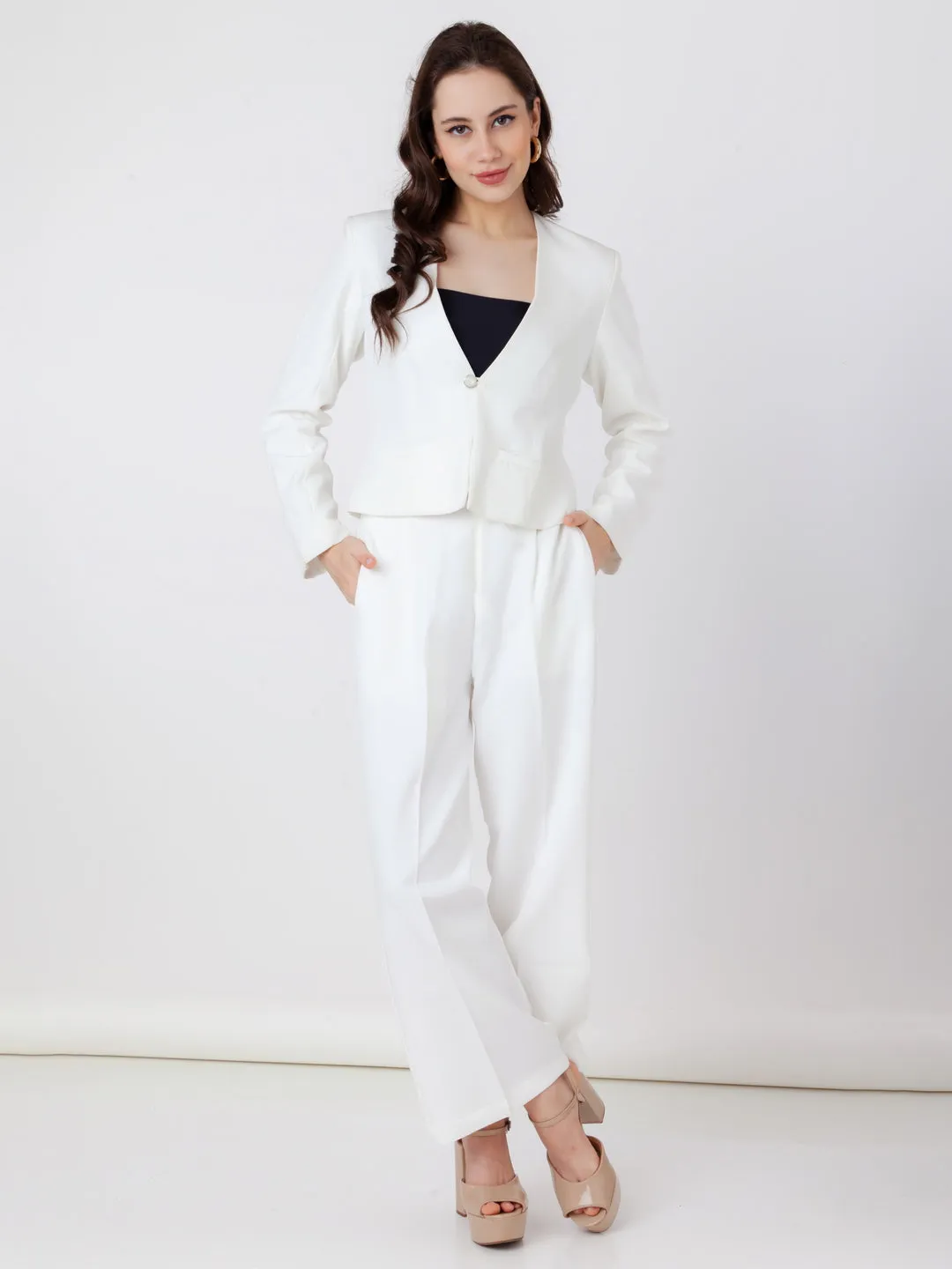 White Solid Blazer