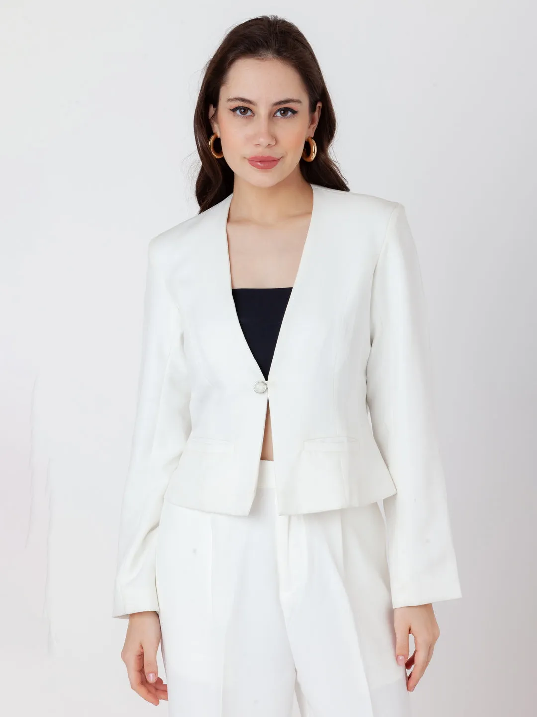 White Solid Blazer