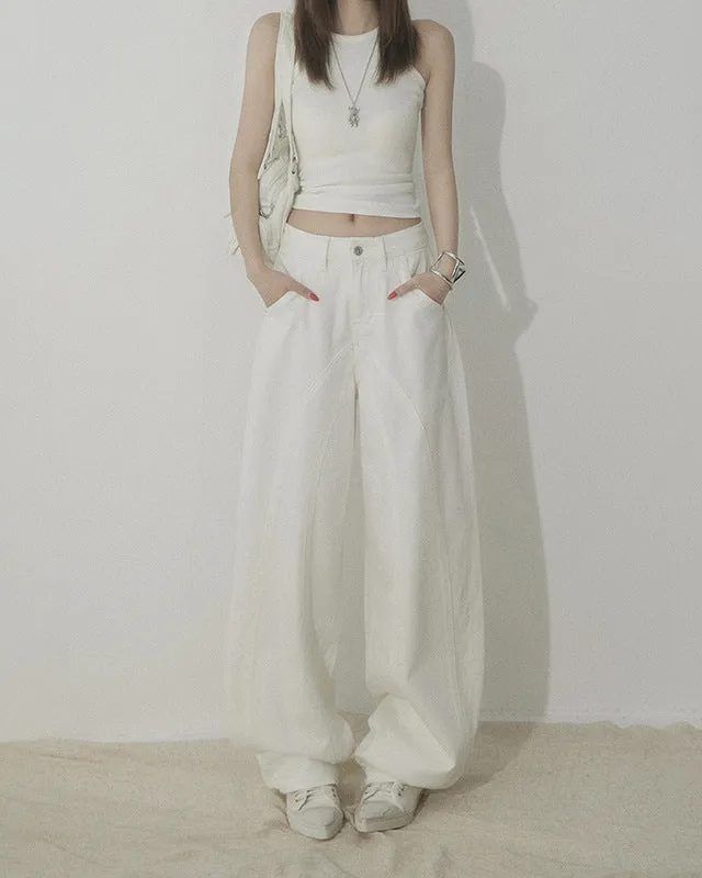 White Wide Leg Jeans for Women | High Waist Sandwashed Denim Pants Y2K Minimalist