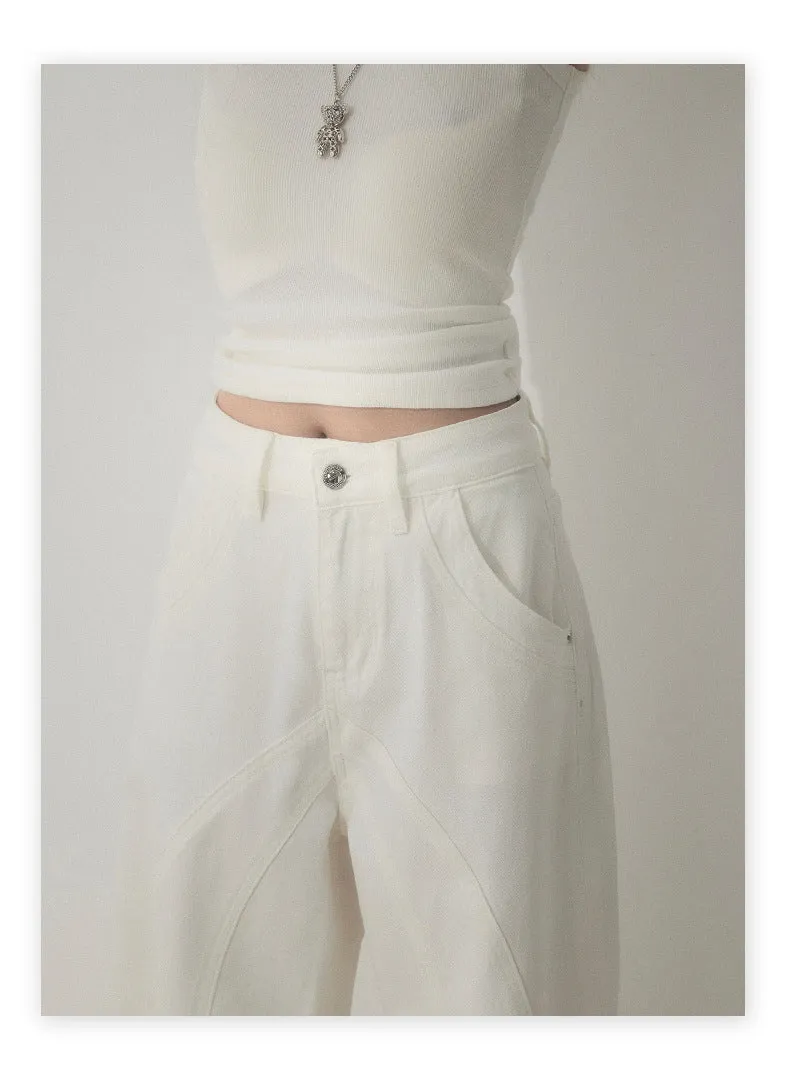 White Wide Leg Jeans for Women | High Waist Sandwashed Denim Pants Y2K Minimalist