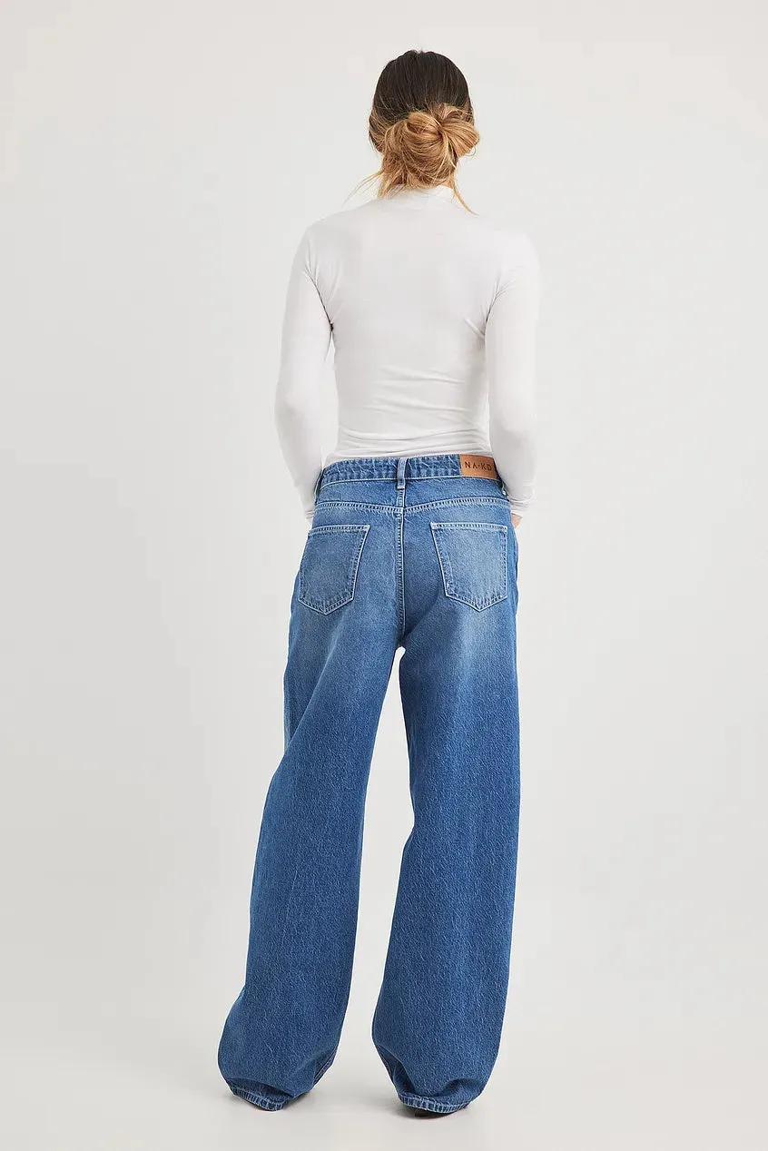 Wide Low Waist Jeans in Dark Blue - Trendy & Comfortable Denim