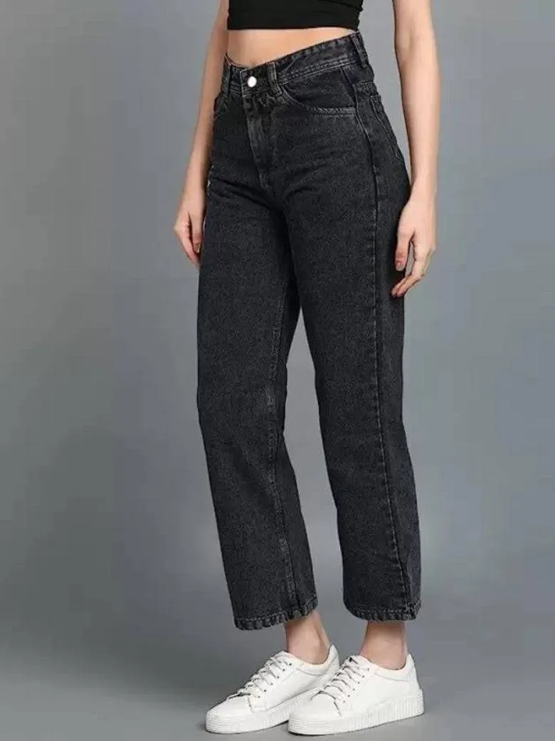 Wide-Waist Stonewash Stretch Denim