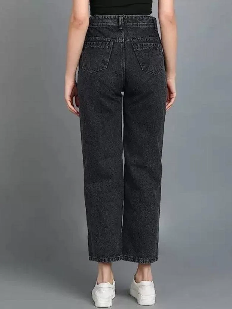 Wide-Waist Stonewash Stretch Denim