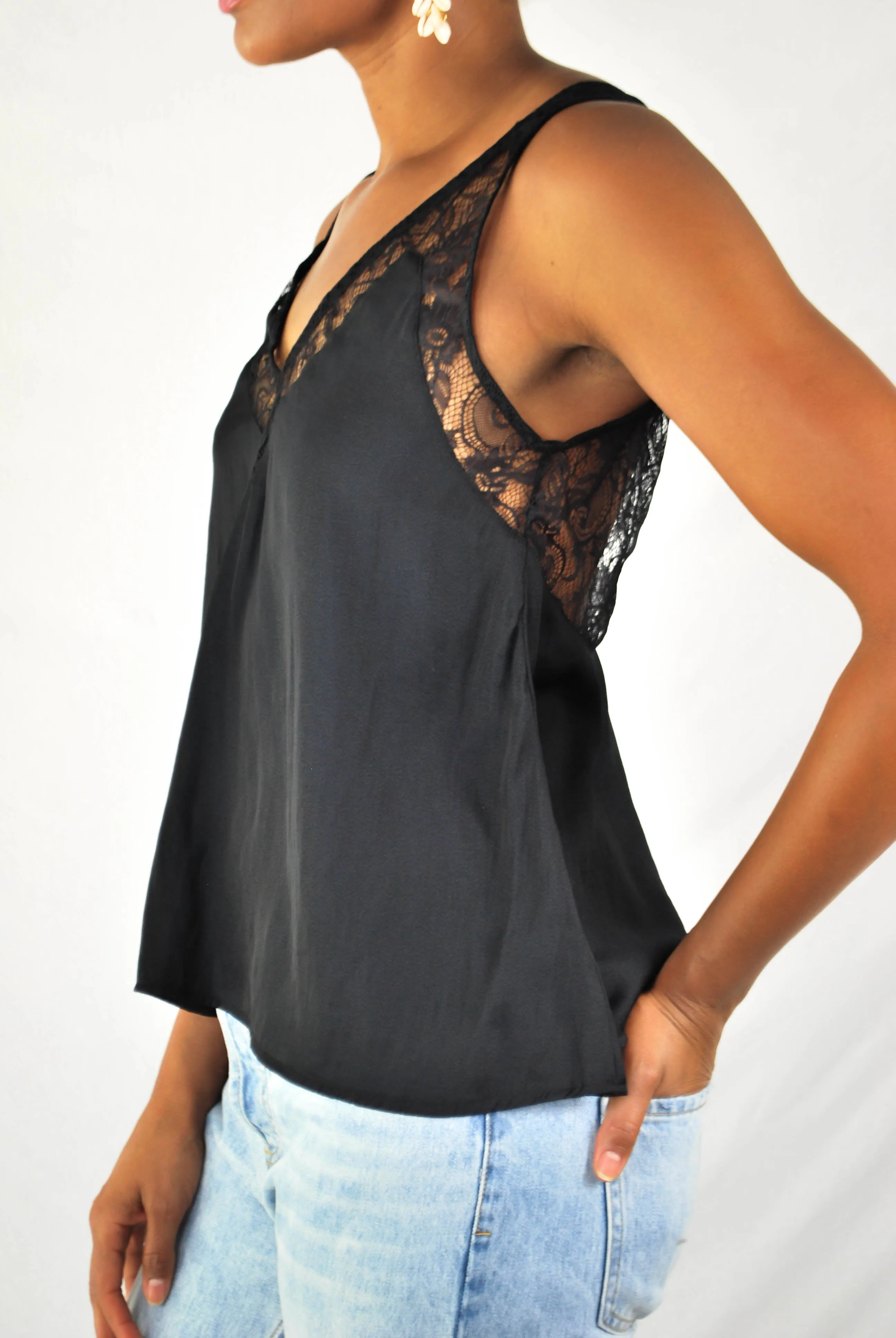 Windley Lace Tank Top - BLACK
