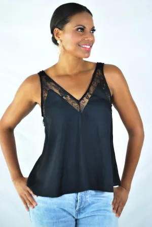 Windley Lace Tank Top - BLACK