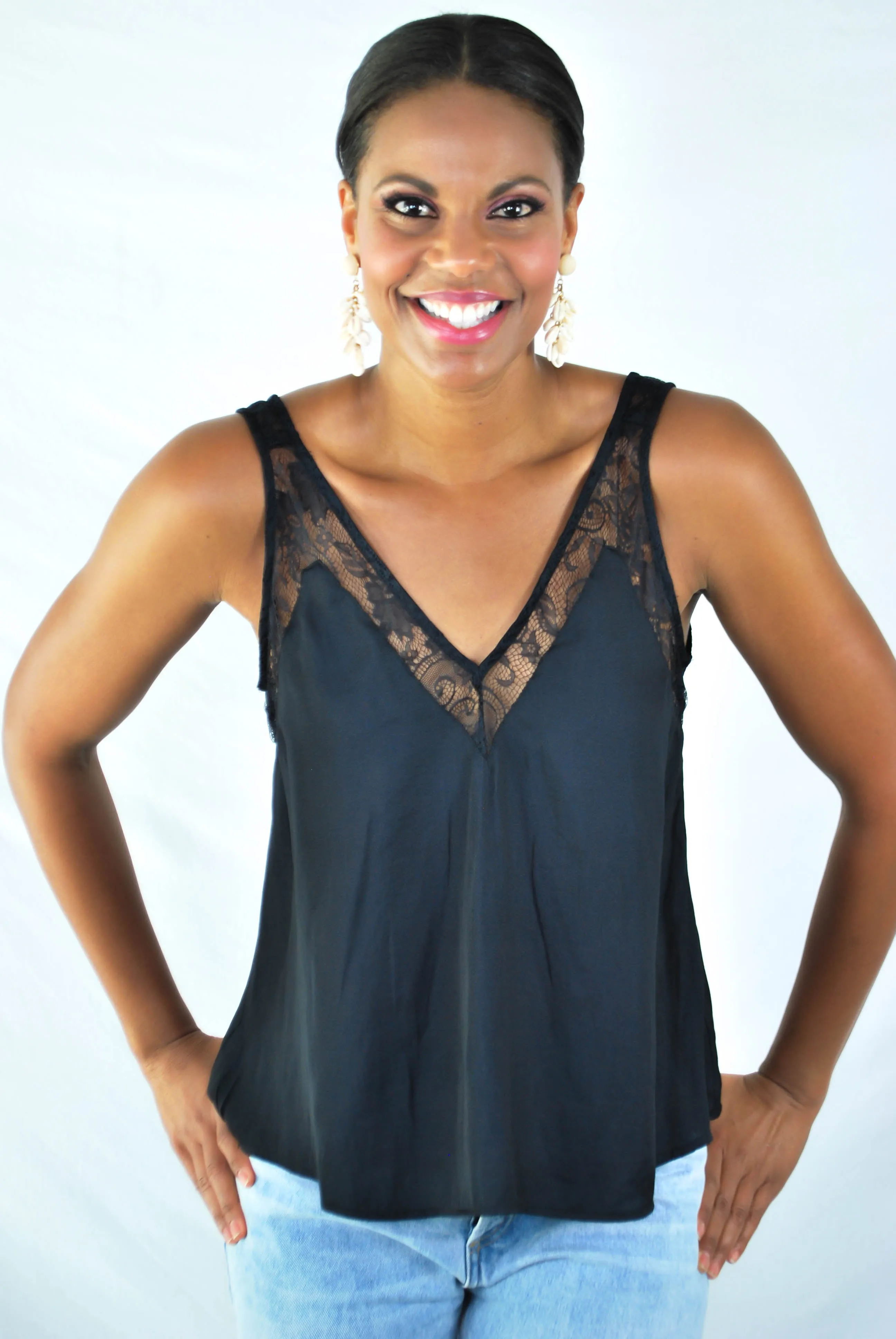 Windley Lace Tank Top - BLACK