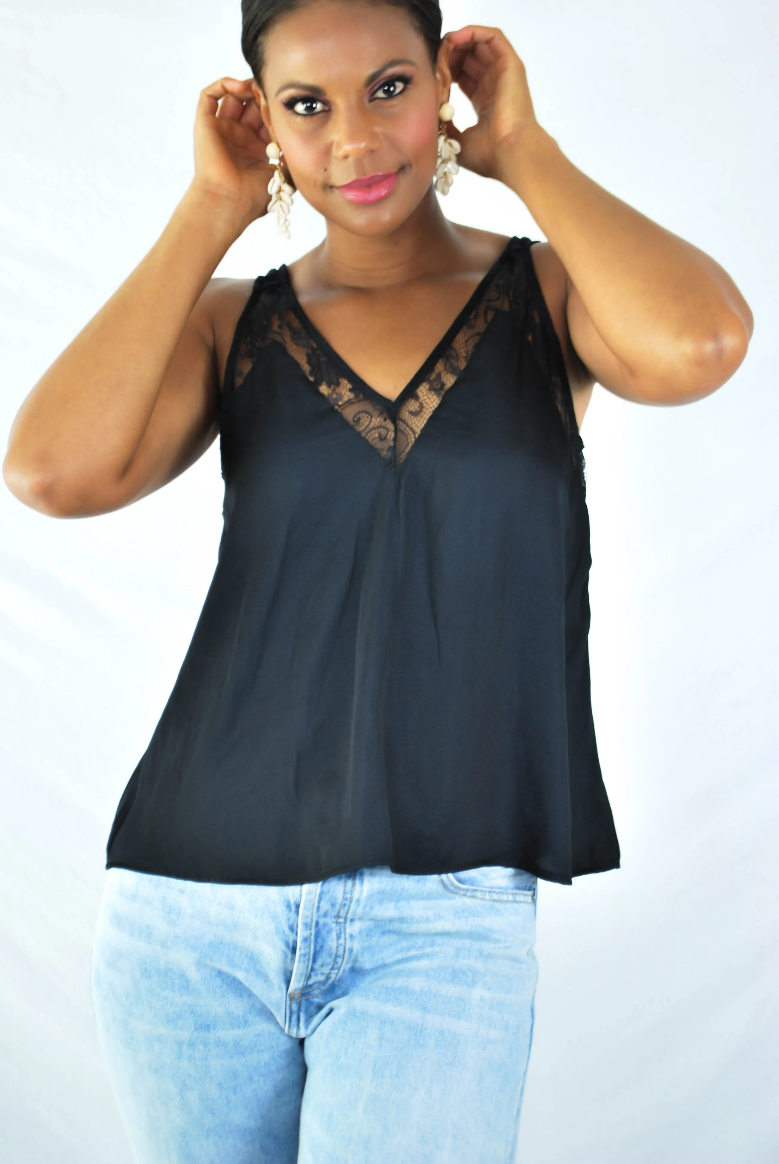 Windley Lace Tank Top - BLACK